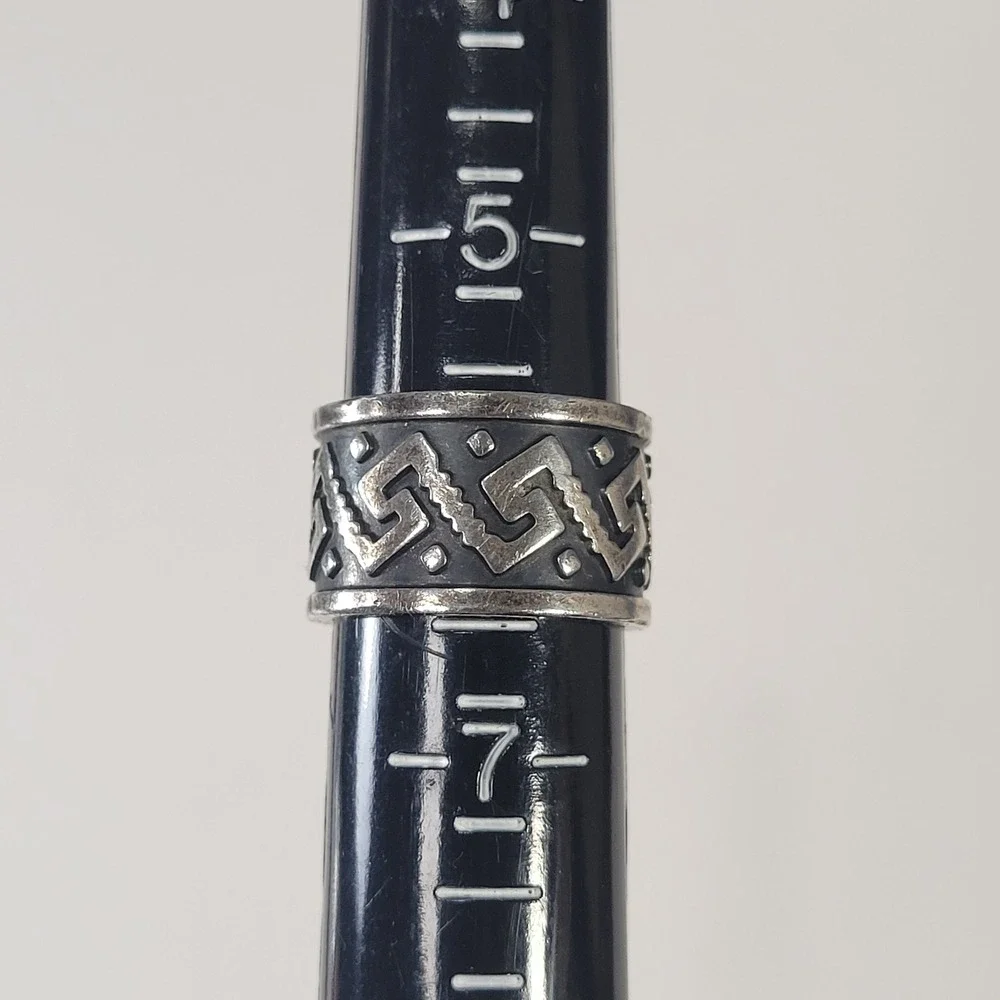 Vintage Mexico 925 Sterling Silver‎ Wide Band Ring Greek Key Size 6.5 - 10.2g